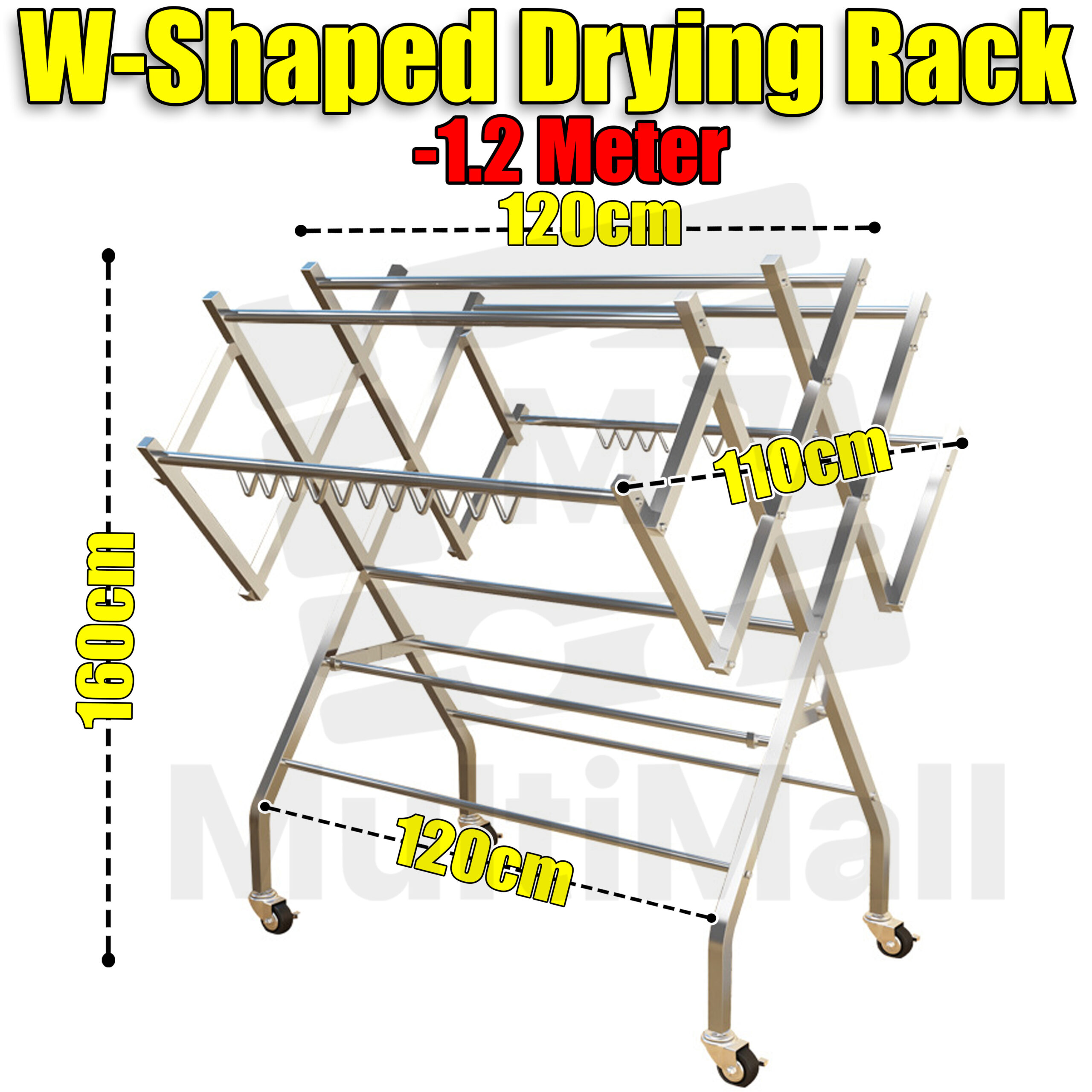 Foldable Stainless Steel W Shape 1.2M Laundry Rack Clothes Drying Rack ...