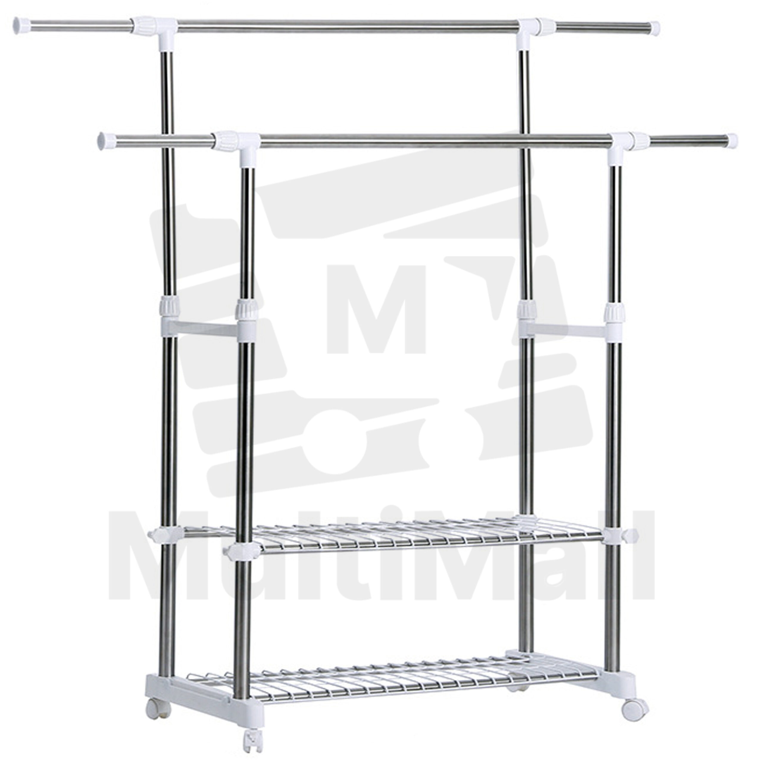 Upgraded H 1.5m 2 Poles 2 Storage Tiers Laundry Rack Clothes Drying Rack Laundry Rack Outdoor Indoor Portable Laundry Rack Clothes Rack