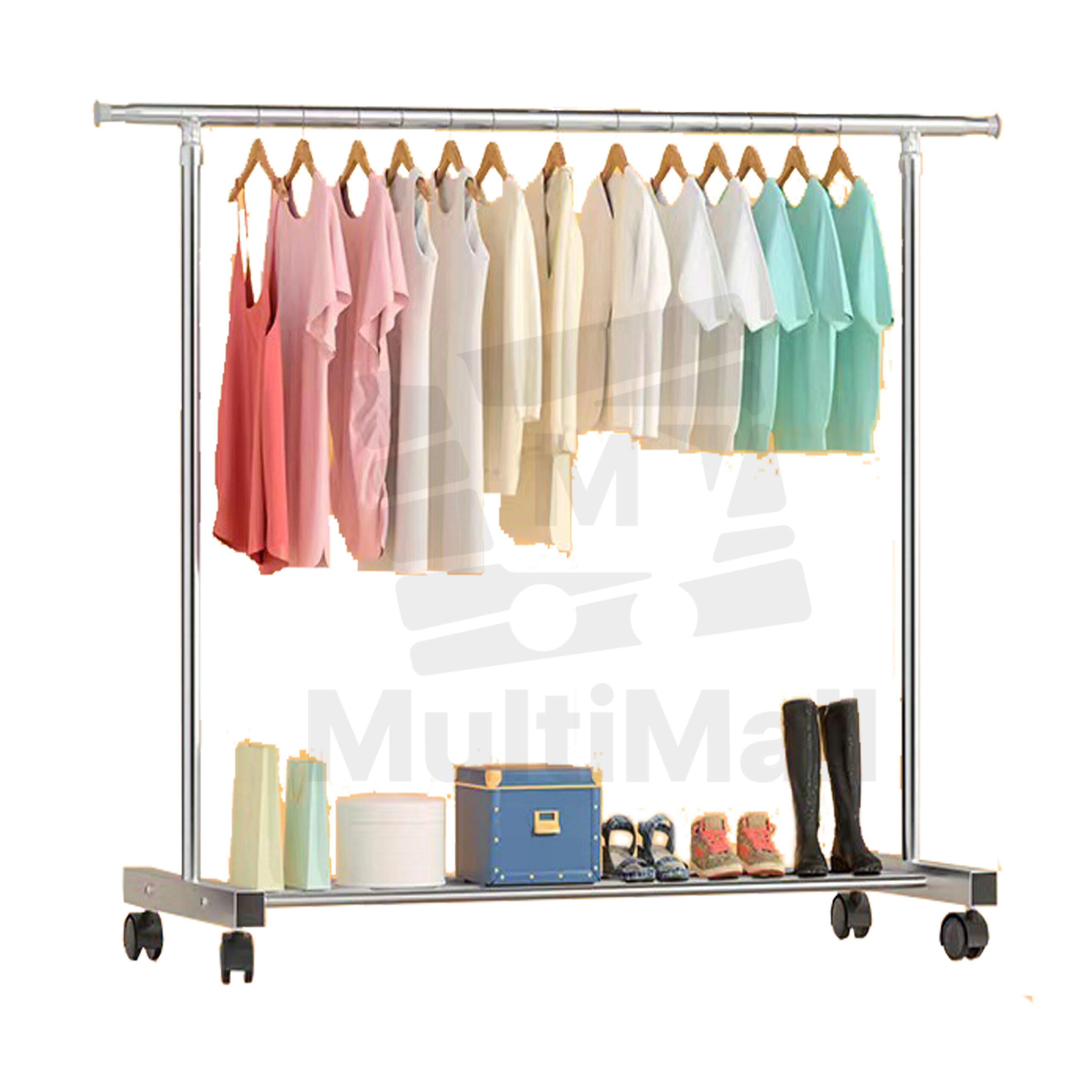 Stainless Steel 2.4M 1 tier Laundry Rack Clothes Drying Rack Portable Multifunction Laundry Rack Heavy Duty Movable Wheels Outdoor Clothes Drying Rack