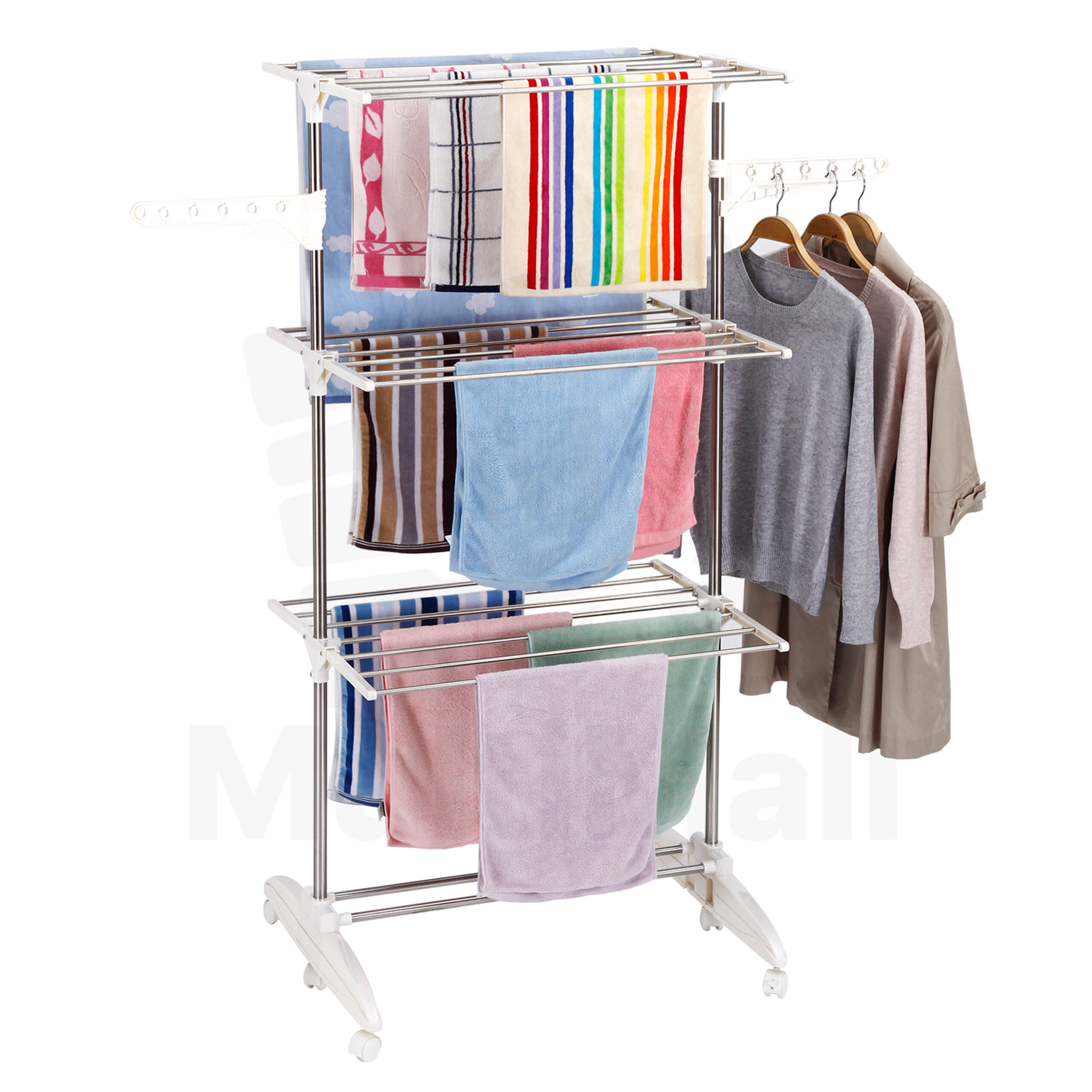 3 Tiers Laundry Towel Rack | Hanger Towel Multi-functional Drying Rack | Towel rack | Laundry Hanger Shelving Foldable Space Saving | Clothing Storage Racks Clothes Drying Folding Wing Adjustable